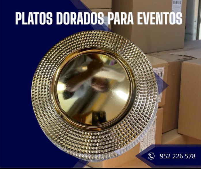 Platos dorados para eventos y decoraciones