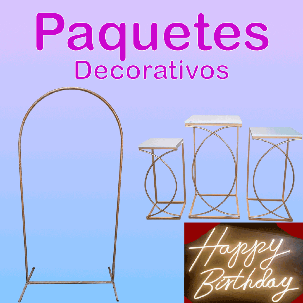 Combo decorativo emprendedora mesas, puerta ovalda y happy birthday
