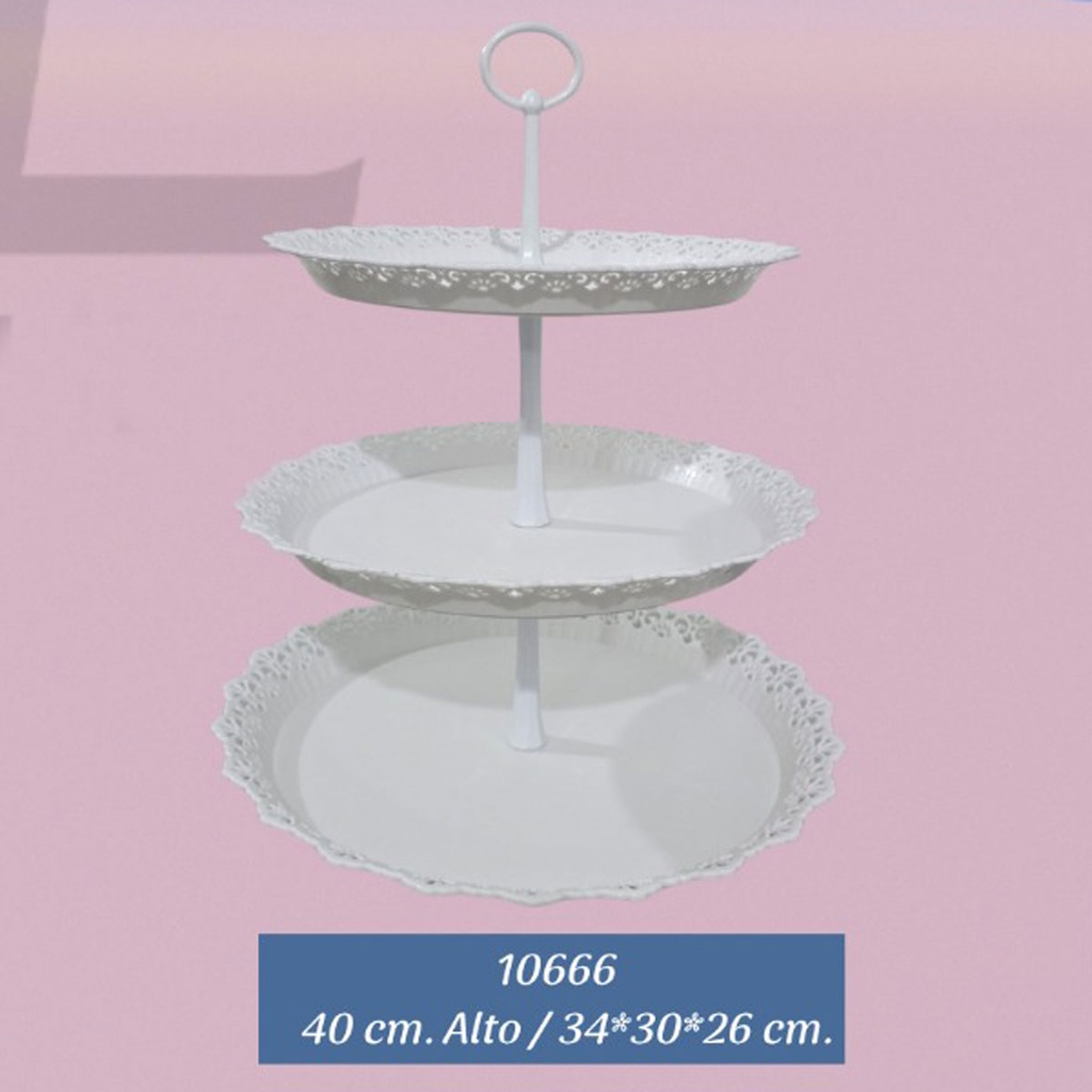 Porta bocaditos de 3 pisos para decoraciones 36 piezas blanco